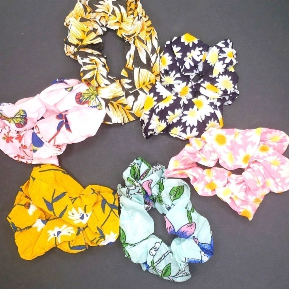 Floral and butterfly chiffon scrunchie bundle of 6 hair ties
